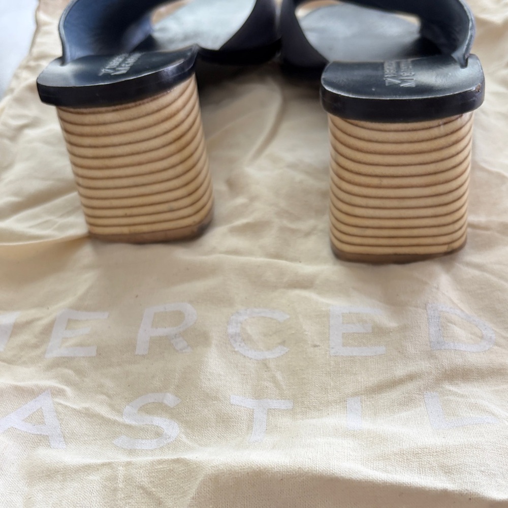 MERCEDES CASTILLO Navy Suede Open-Toe Slide Mules - Picture 4 of 8